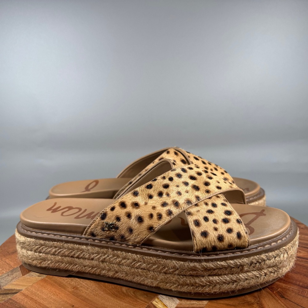 Sam Edelman Korina Leopard Calf Hair Espadrille Platform Slide Sandals 7.5M